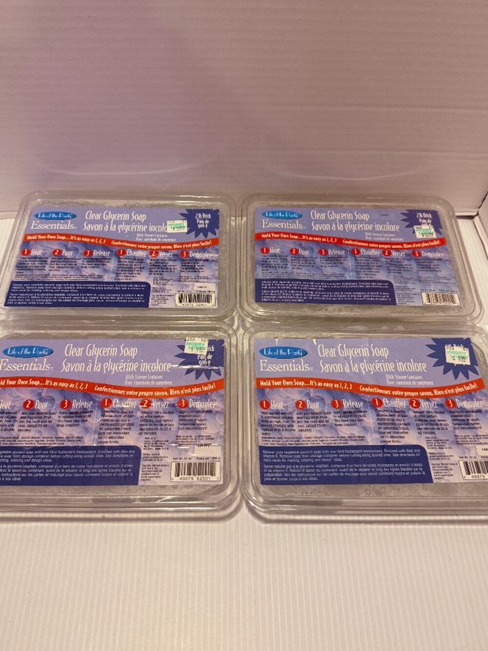 Lot of 4 Life of the Party Clear Glycerin Soap Base 2 lb Bricks Melt Pour 8 lbs